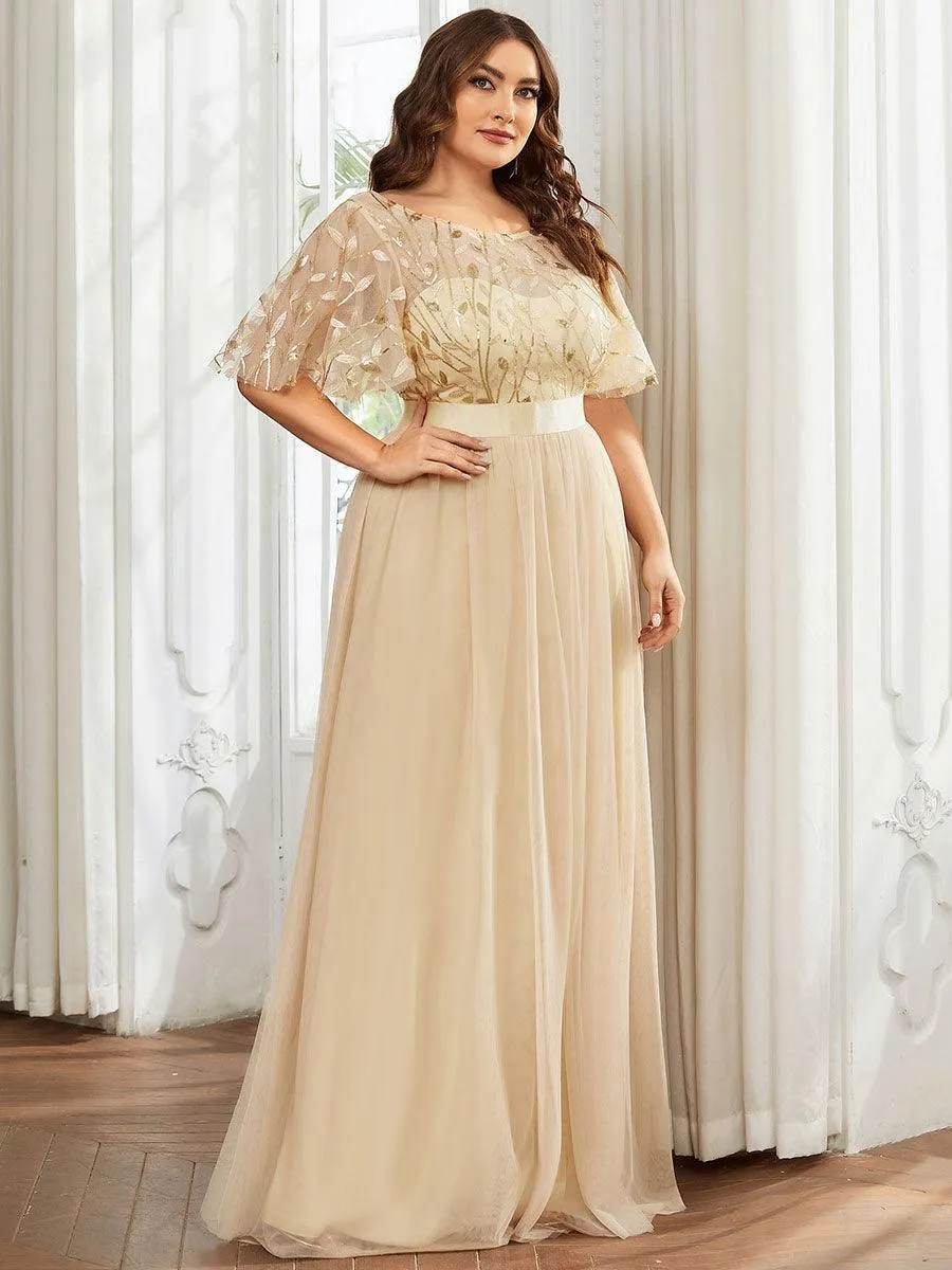 Robe de soirée brodée à manches courtes pour femmes de Grande taille