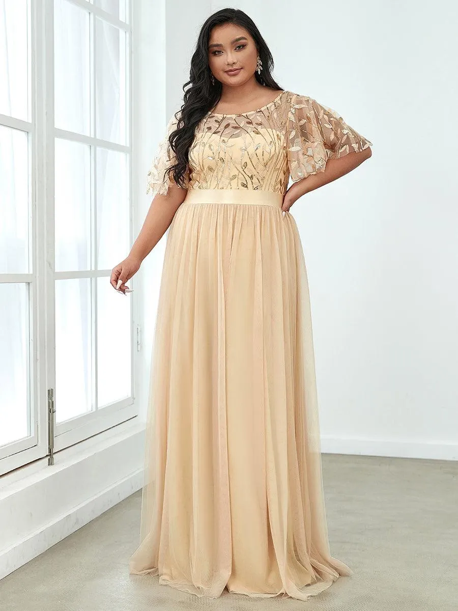 Robe de soirée brodée à manches courtes pour femmes de Grande taille