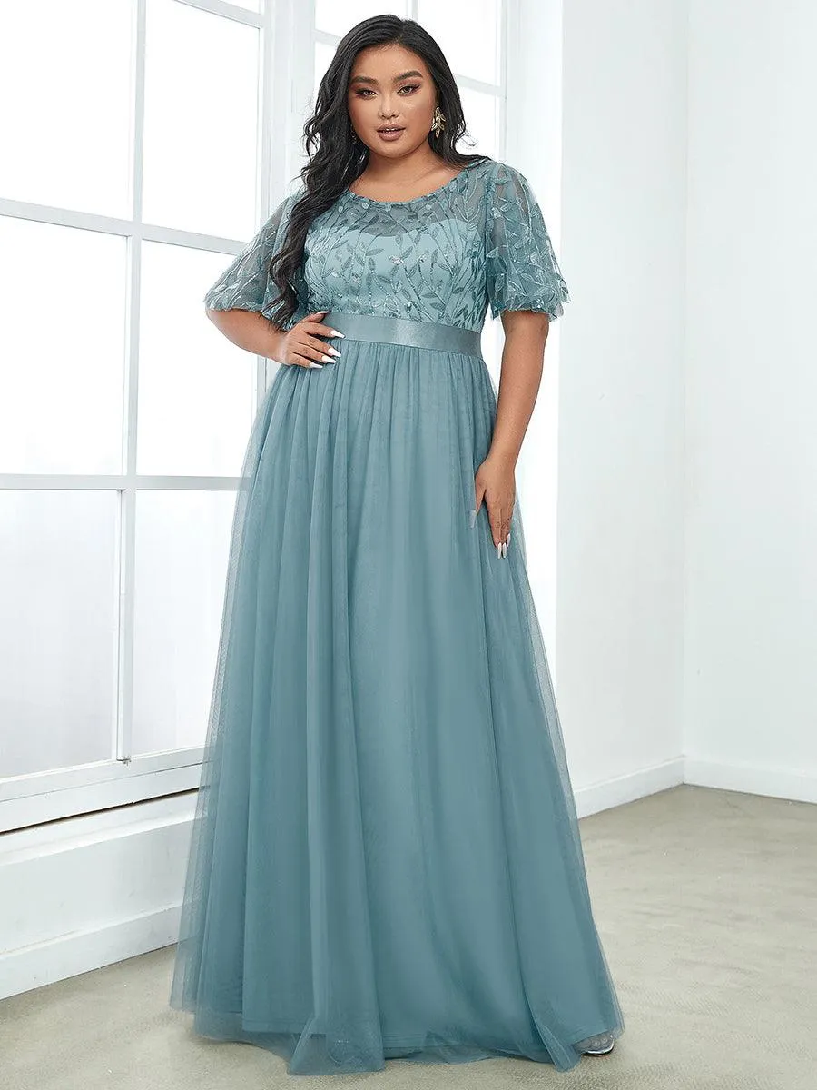 Robe de soirée brodée à manches courtes pour femmes de Grande taille