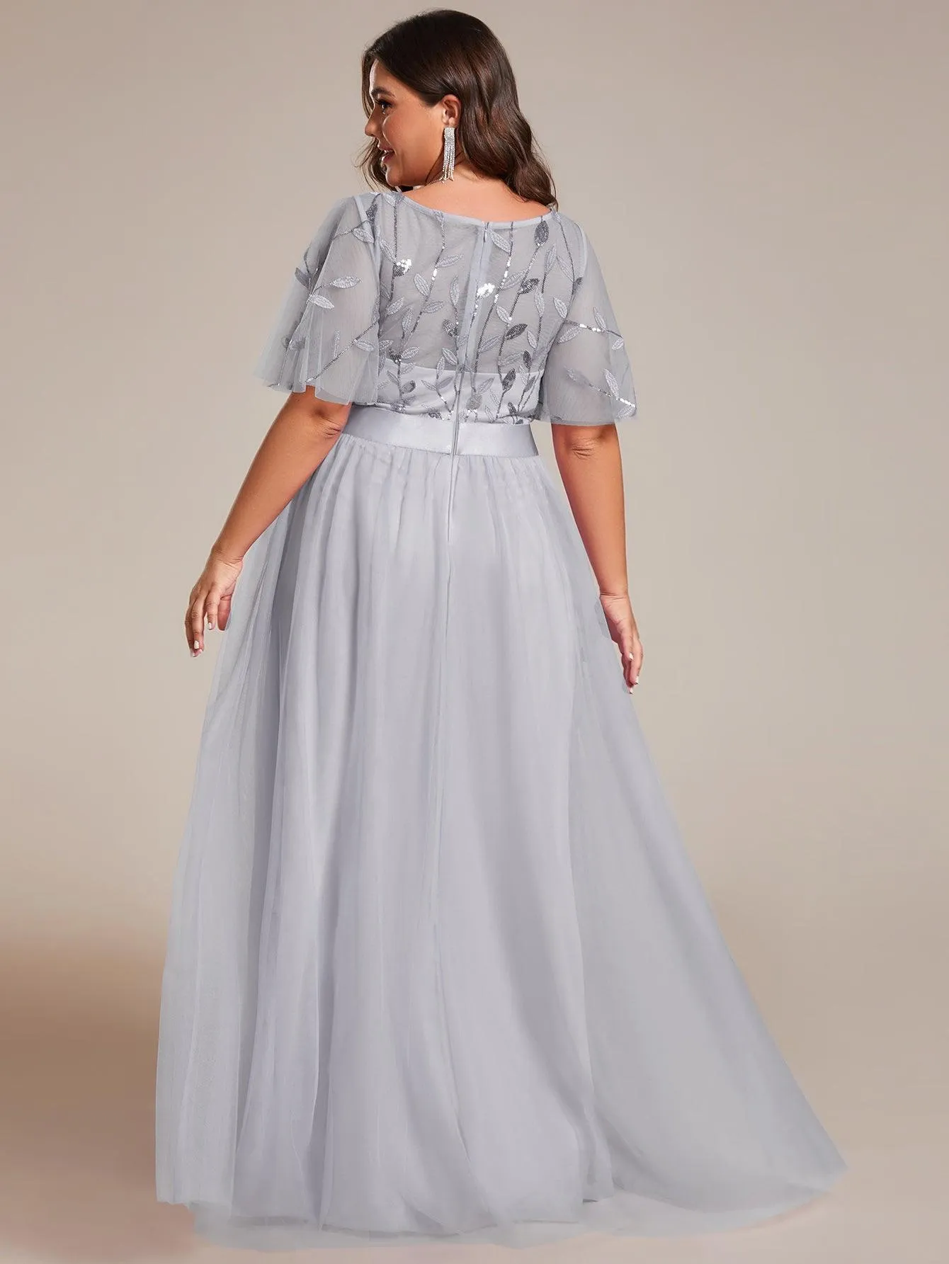Robe de soirée brodée à manches courtes pour femmes de Grande taille