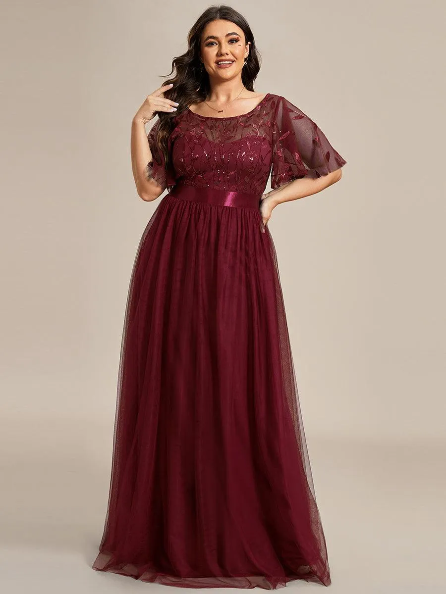 Robe de soirée brodée à manches courtes pour femmes de Grande taille