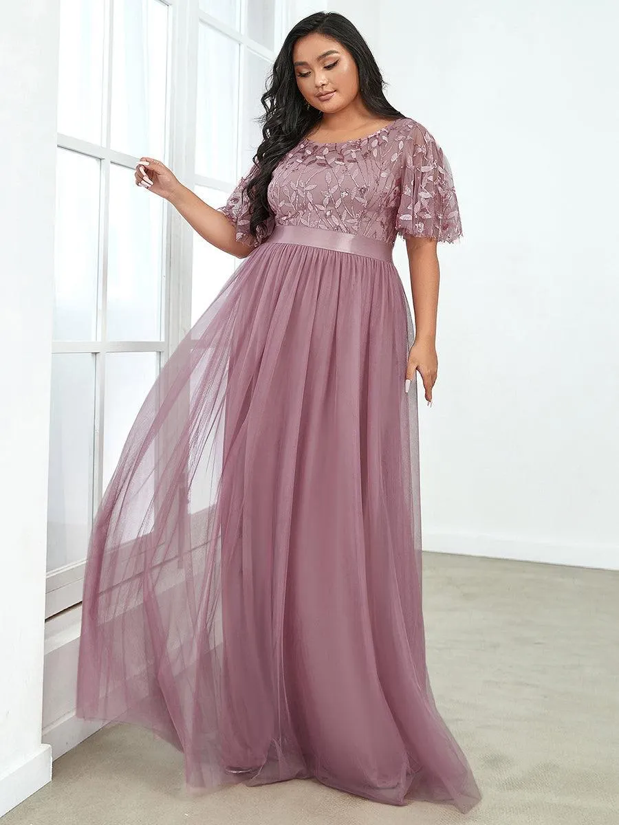Robe de soirée brodée à manches courtes pour femmes de Grande taille