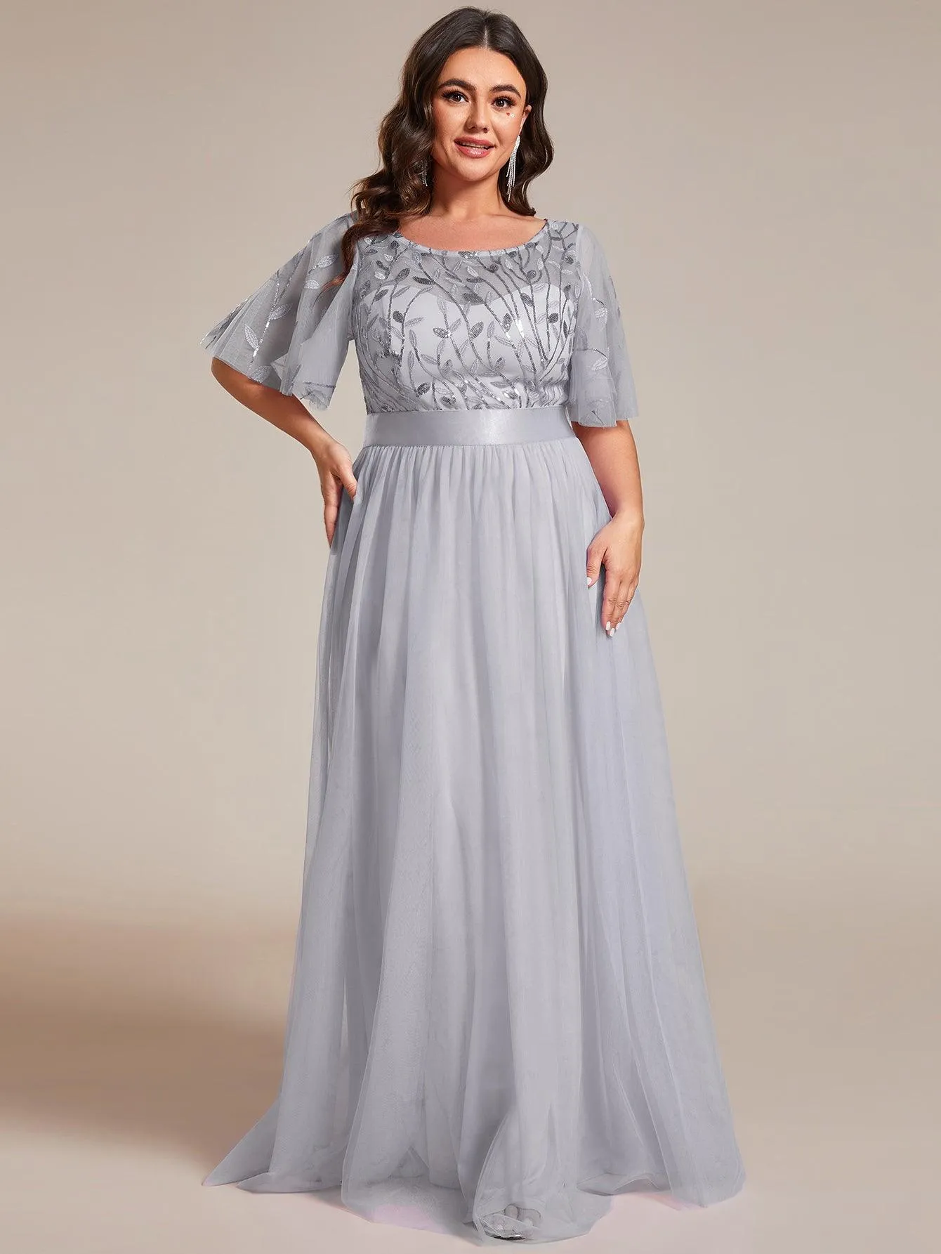 Robe de soirée brodée à manches courtes pour femmes de Grande taille