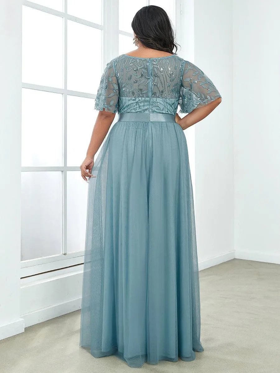 Robe de soirée brodée à manches courtes pour femmes de Grande taille