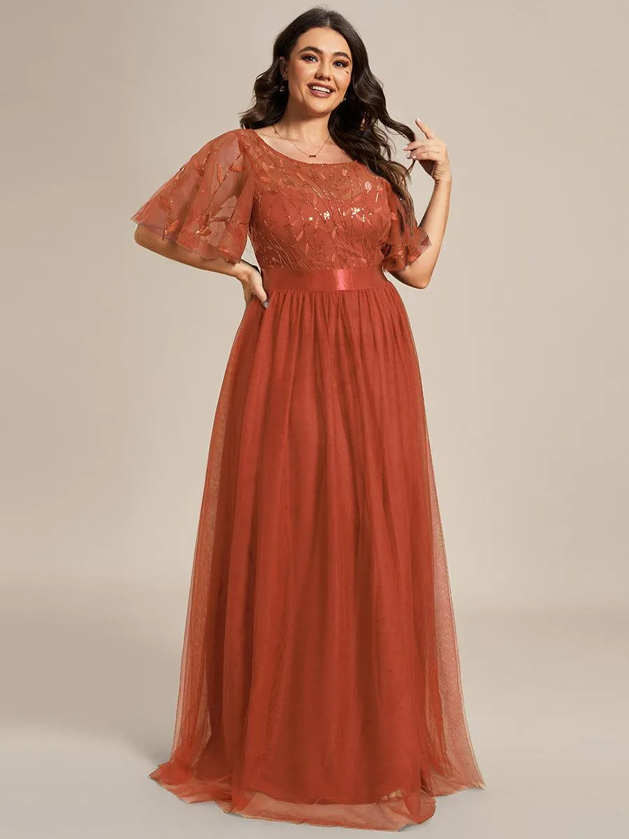 Robe de soirée brodée à manches courtes pour femmes de Grande taille