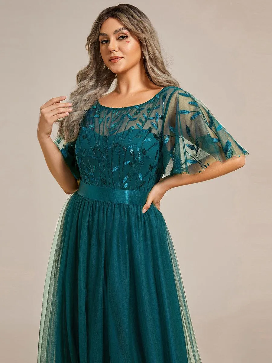 Robe de soirée brodée à manches courtes pour femmes de Grande taille