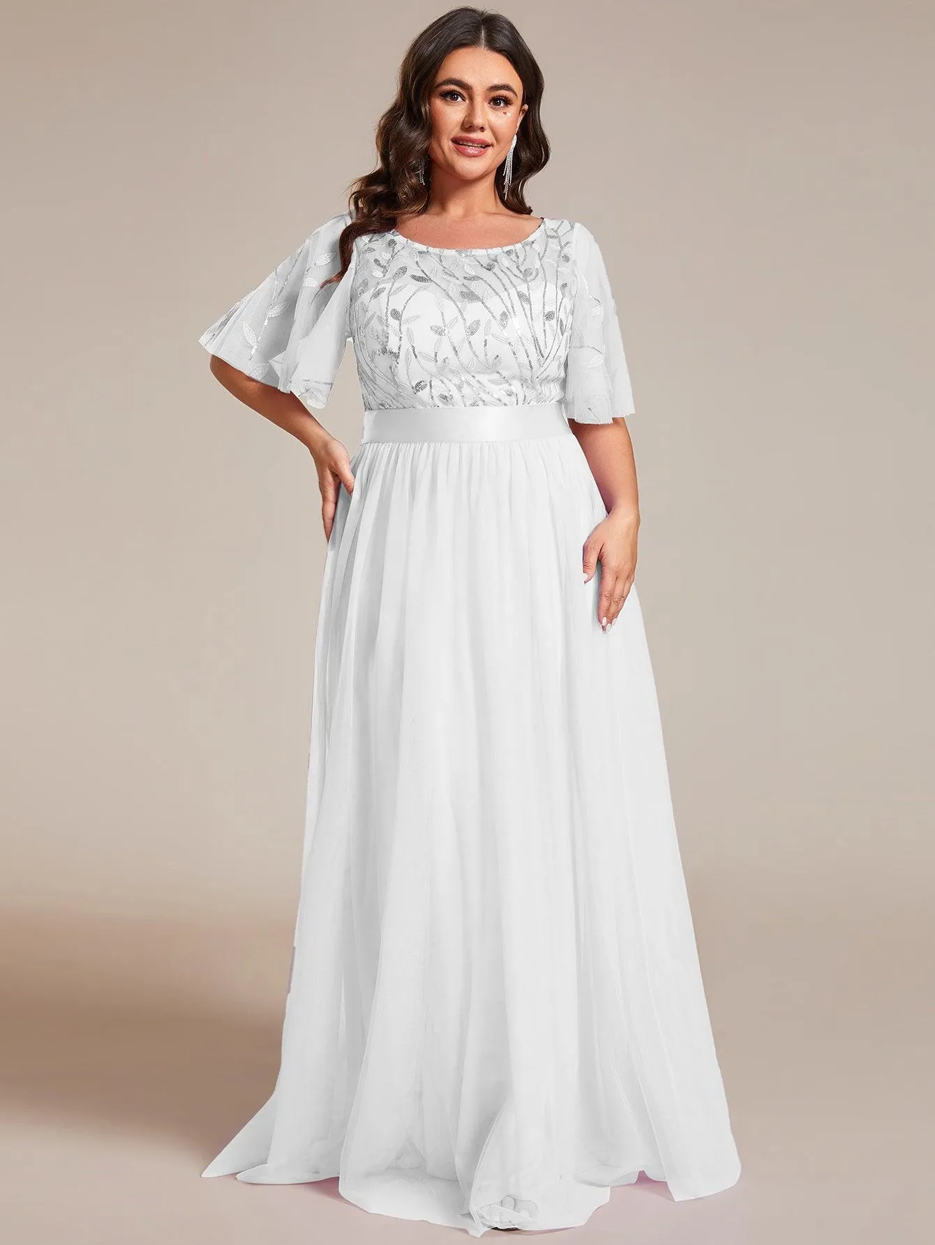 Robe de soirée brodée à manches courtes pour femmes de Grande taille