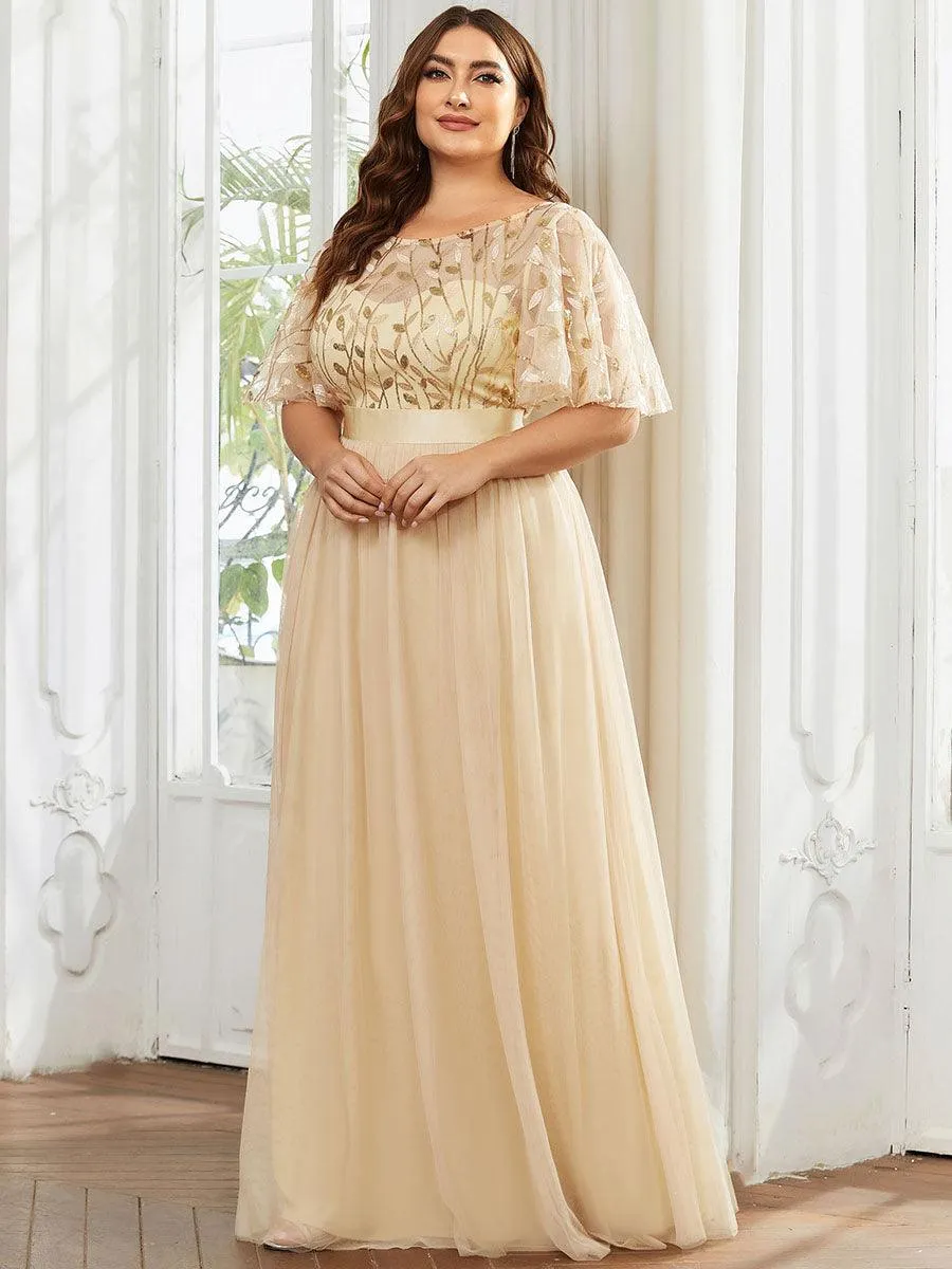 Robe de soirée brodée à manches courtes pour femmes de Grande taille