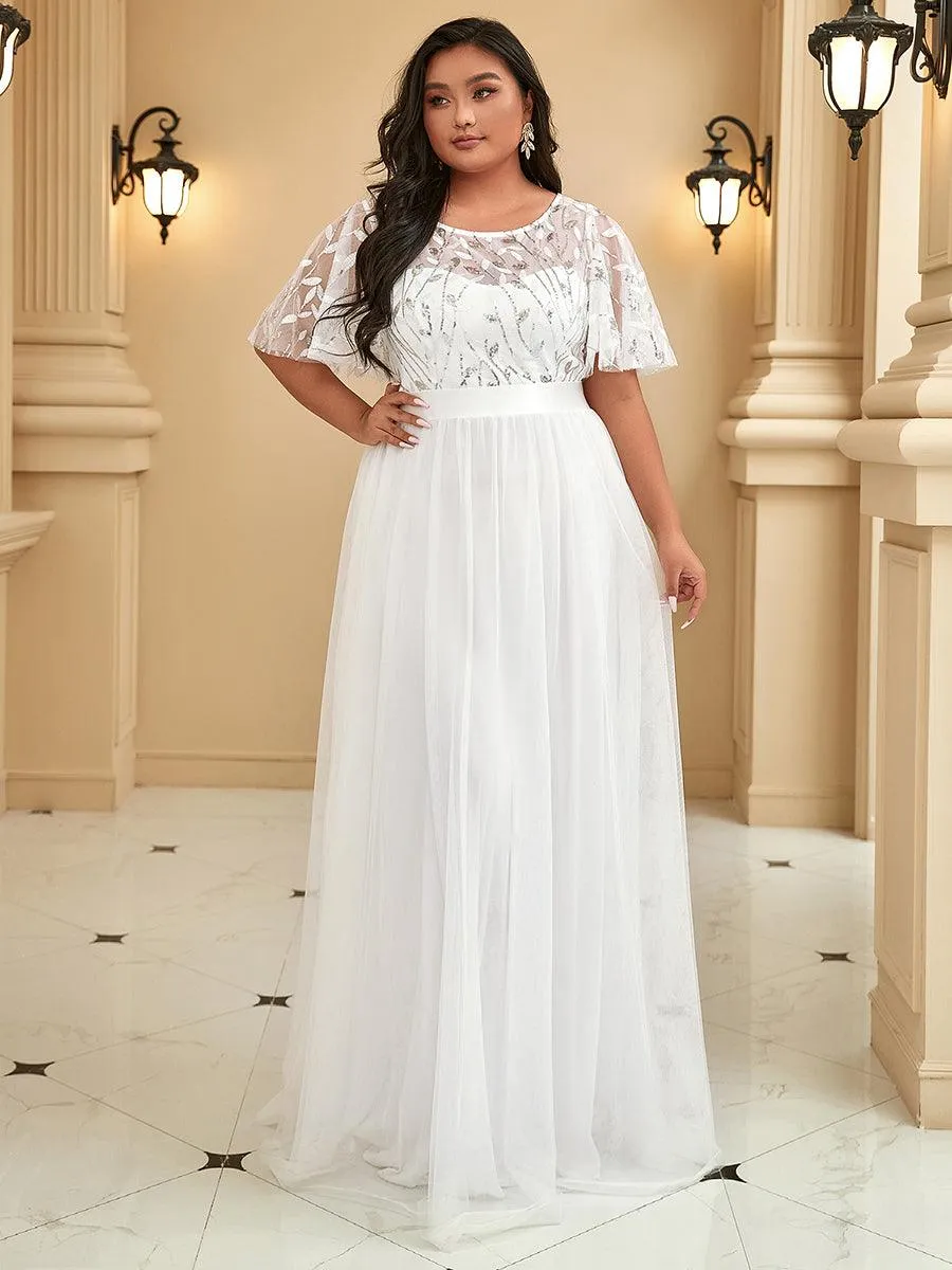 Robe de soirée brodée à manches courtes pour femmes de Grande taille