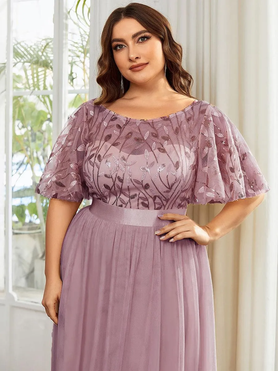 Robe de soirée brodée à manches courtes pour femmes de Grande taille