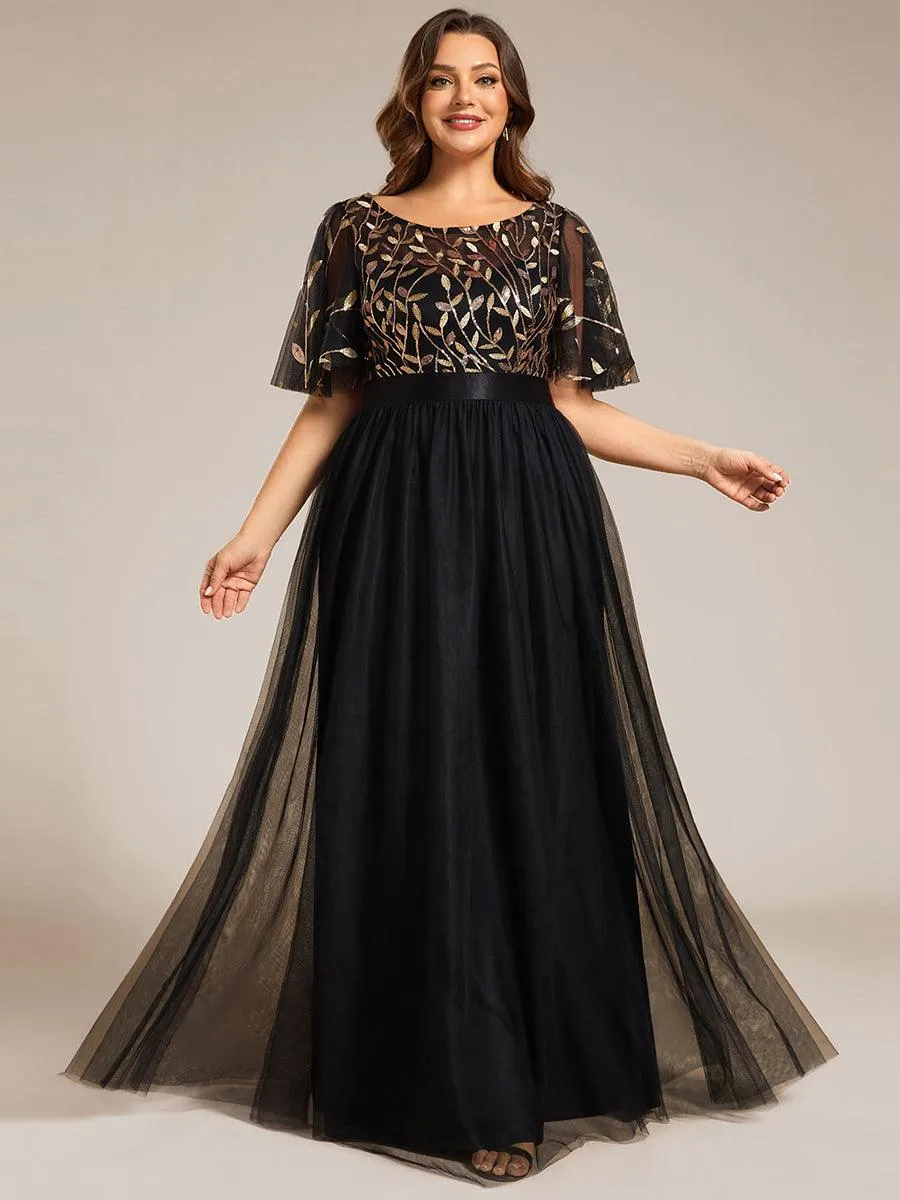 Robe de soirée brodée à manches courtes pour femmes de Grande taille
