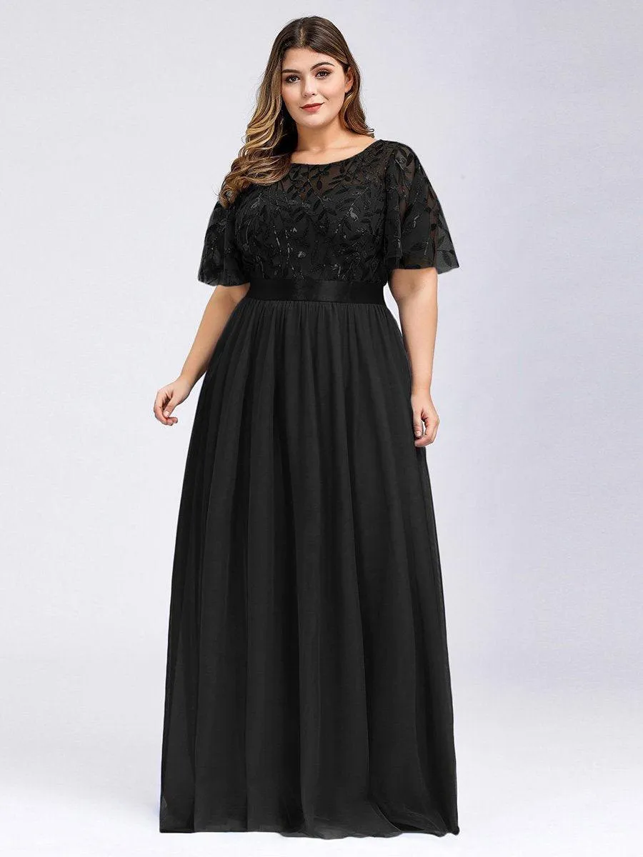 Robe de soirée brodée à manches courtes pour femmes de Grande taille