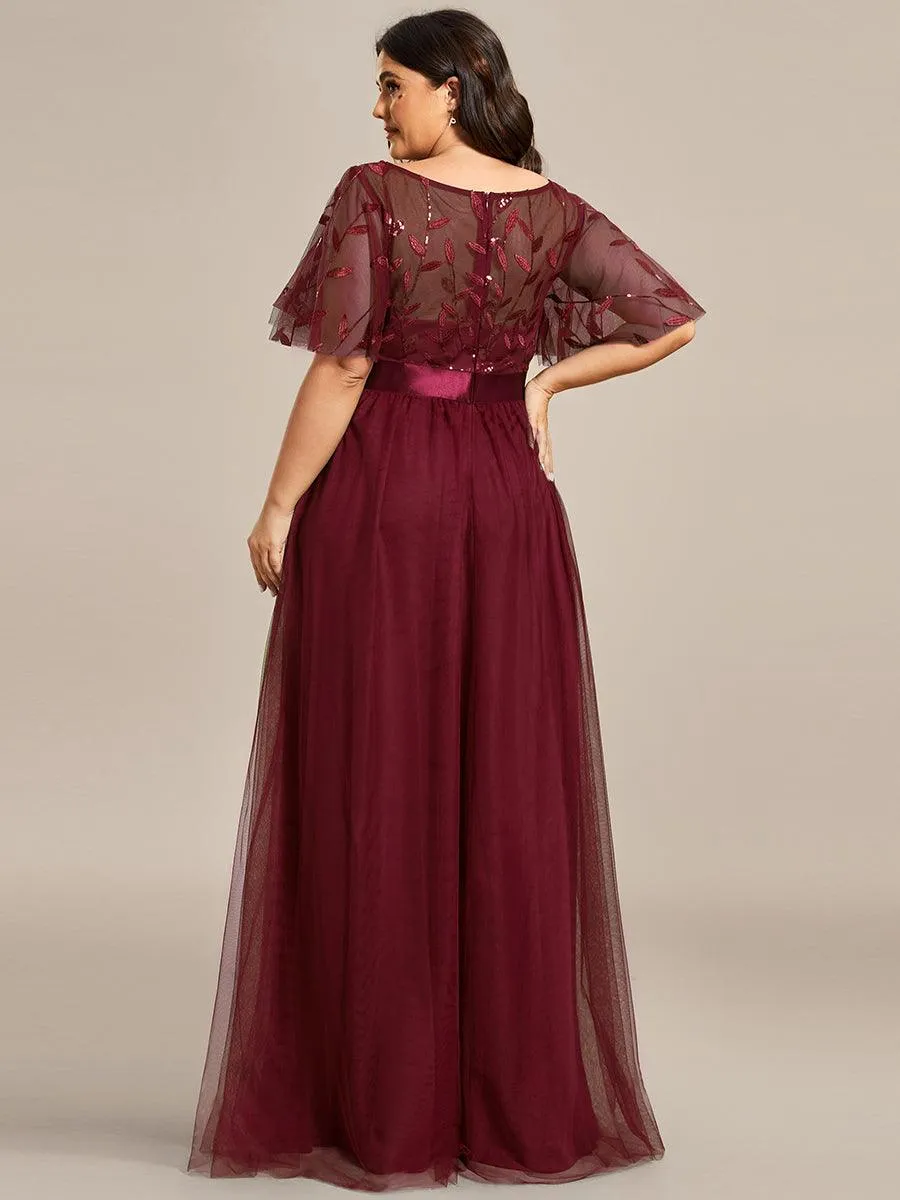 Robe de soirée brodée à manches courtes pour femmes de Grande taille
