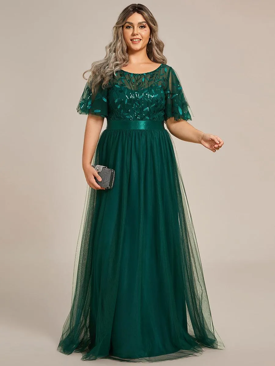 Robe de soirée brodée à manches courtes pour femmes de Grande taille