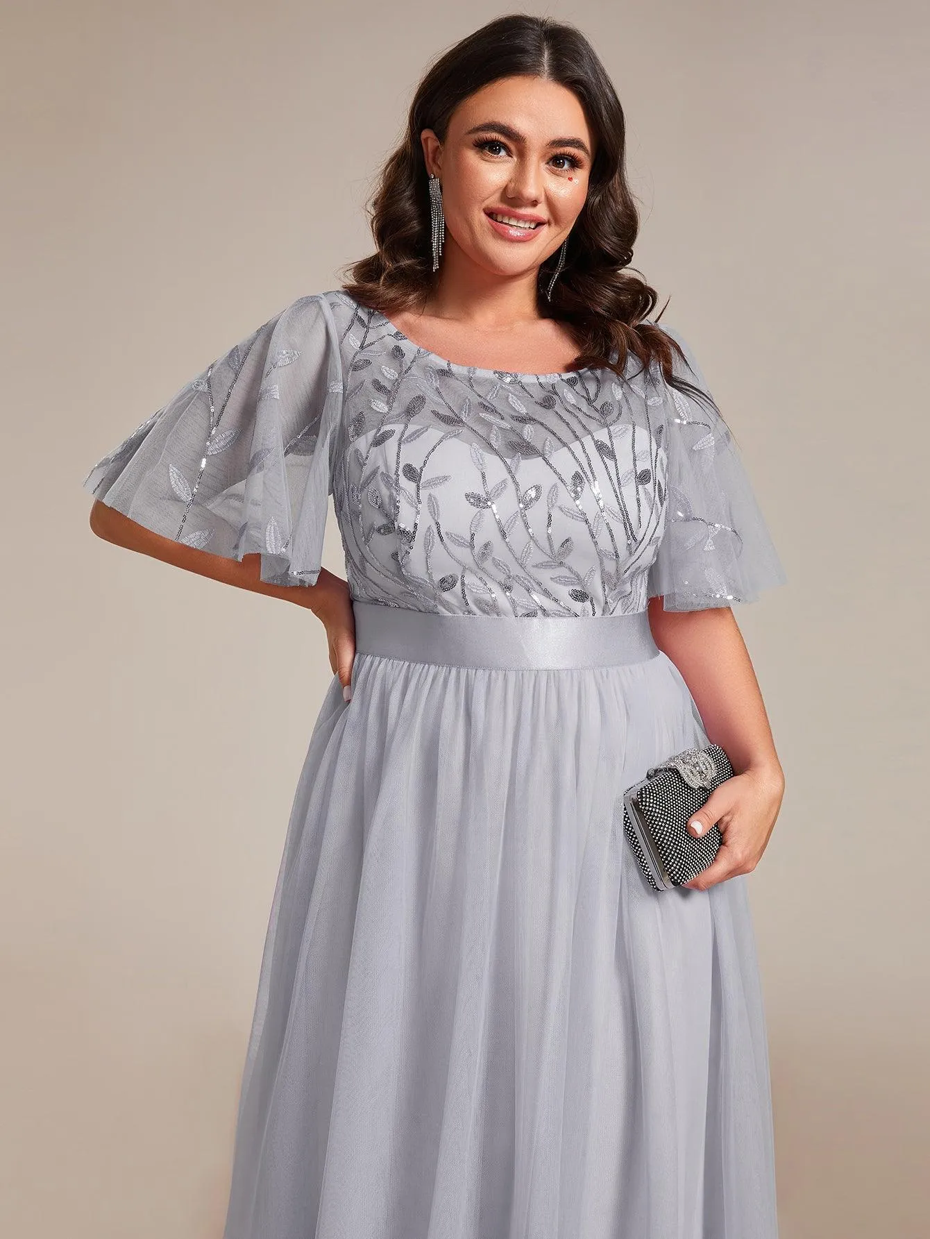 Robe de soirée brodée à manches courtes pour femmes de Grande taille