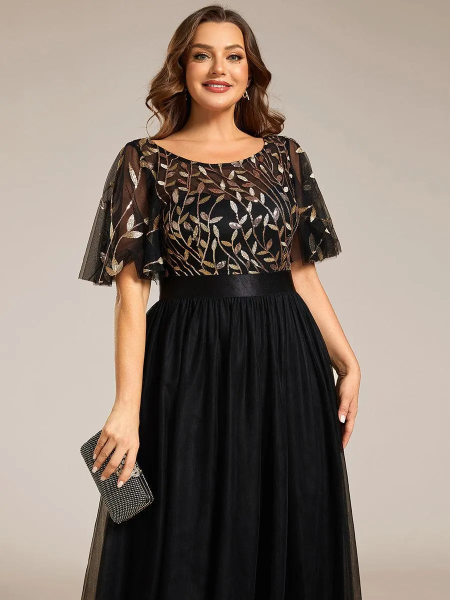 Robe de soirée brodée à manches courtes pour femmes de Grande taille