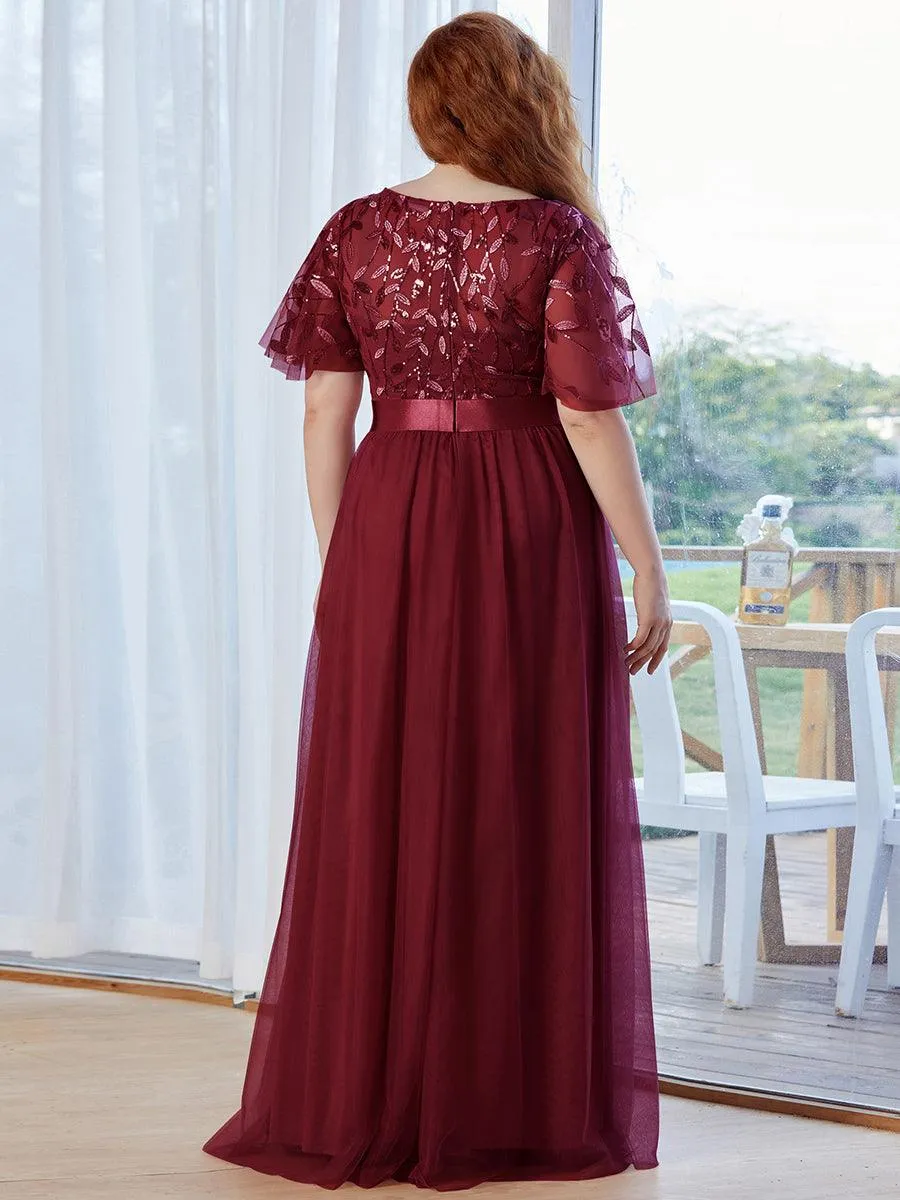 Robe de soirée brodée à manches courtes pour femmes de Grande taille