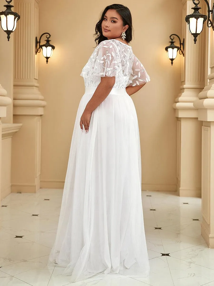 Robe de soirée brodée à manches courtes pour femmes de Grande taille