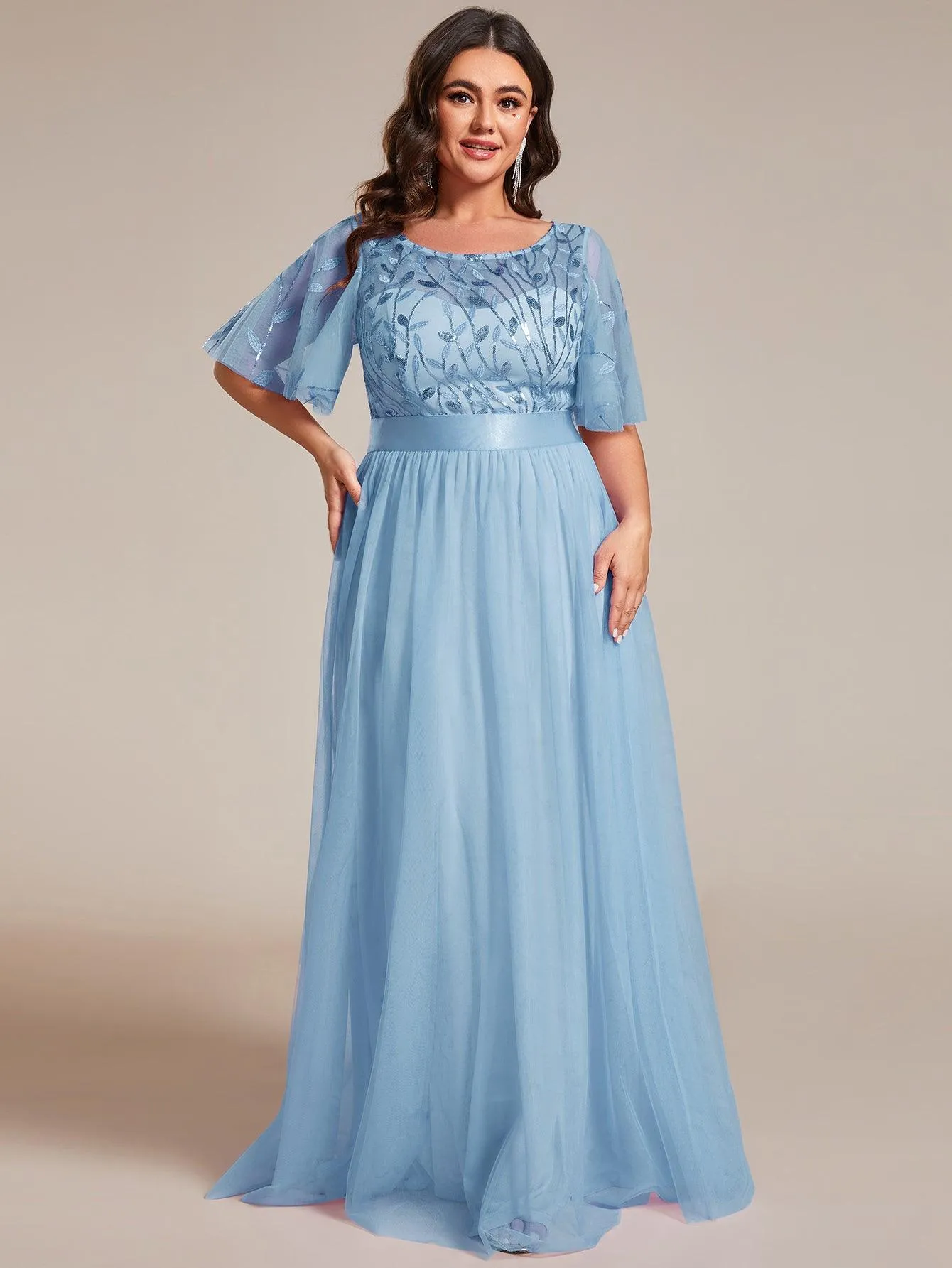 Robe de soirée brodée à manches courtes pour femmes de Grande taille