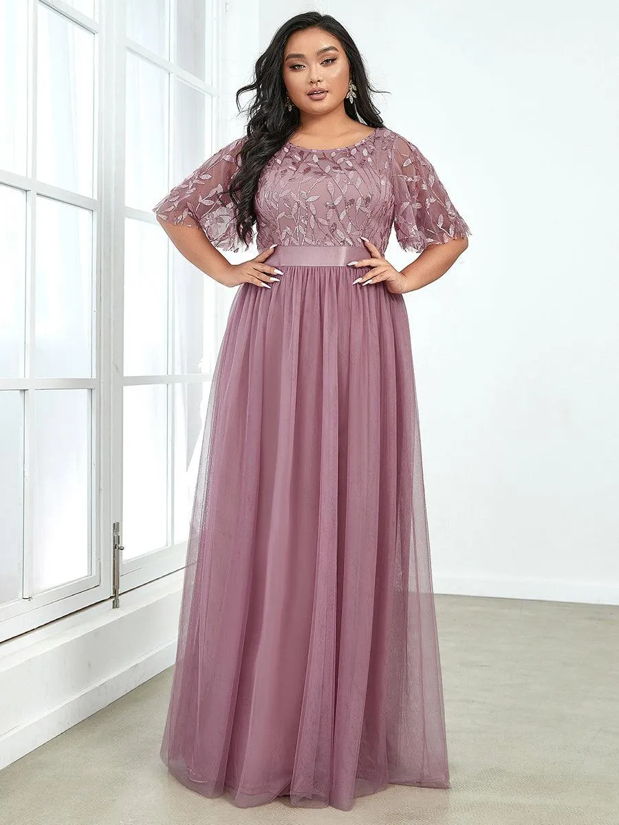 Robe de soirée brodée à manches courtes pour femmes de Grande taille