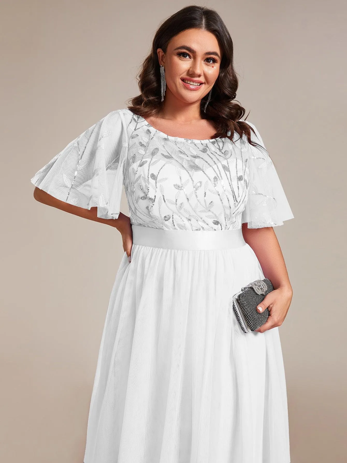 Robe de soirée brodée à manches courtes pour femmes de Grande taille