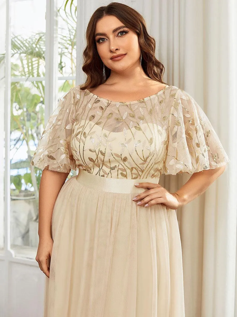 Robe de soirée brodée à manches courtes pour femmes de Grande taille