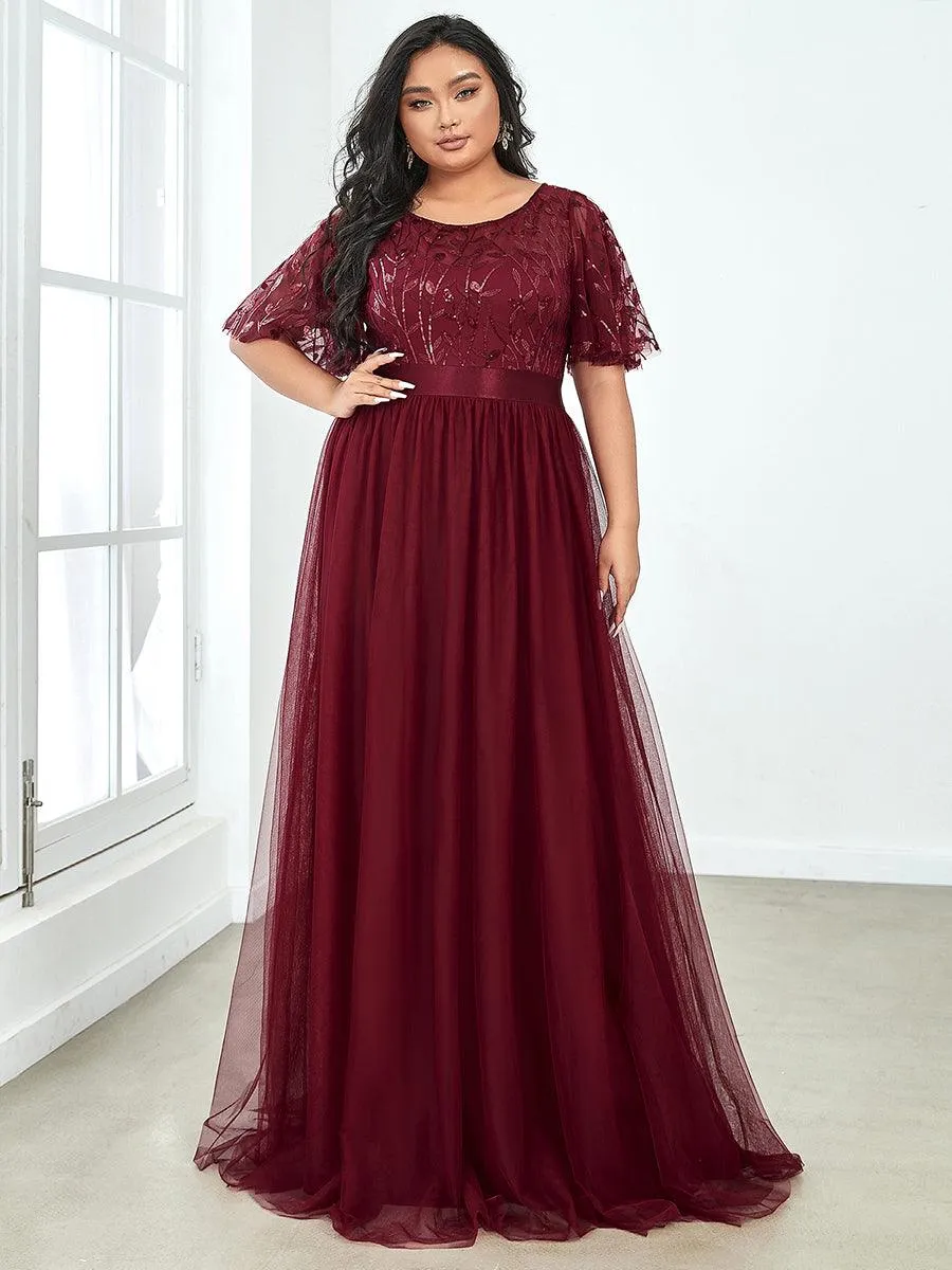 Robe de soirée brodée à manches courtes pour femmes de Grande taille