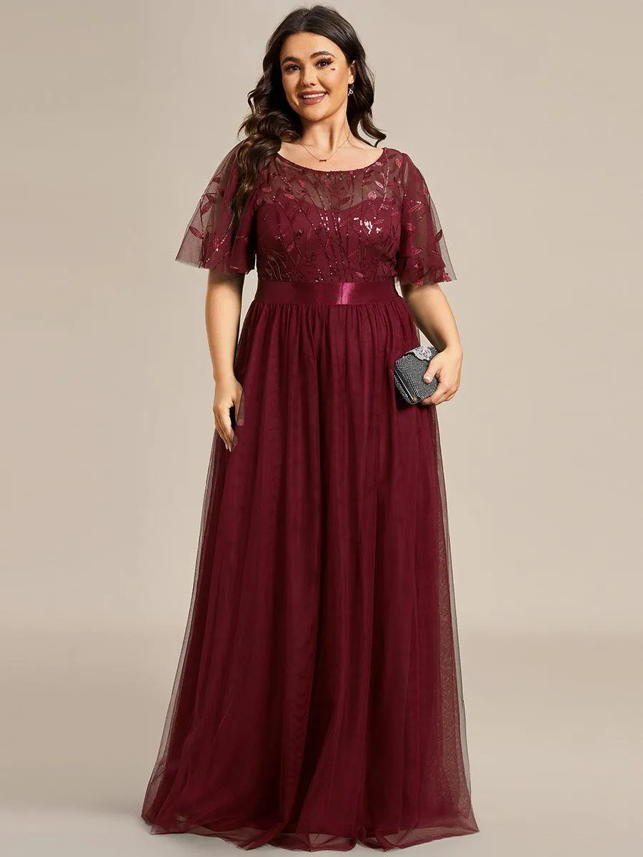 Robe de soirée brodée à manches courtes pour femmes de Grande taille
