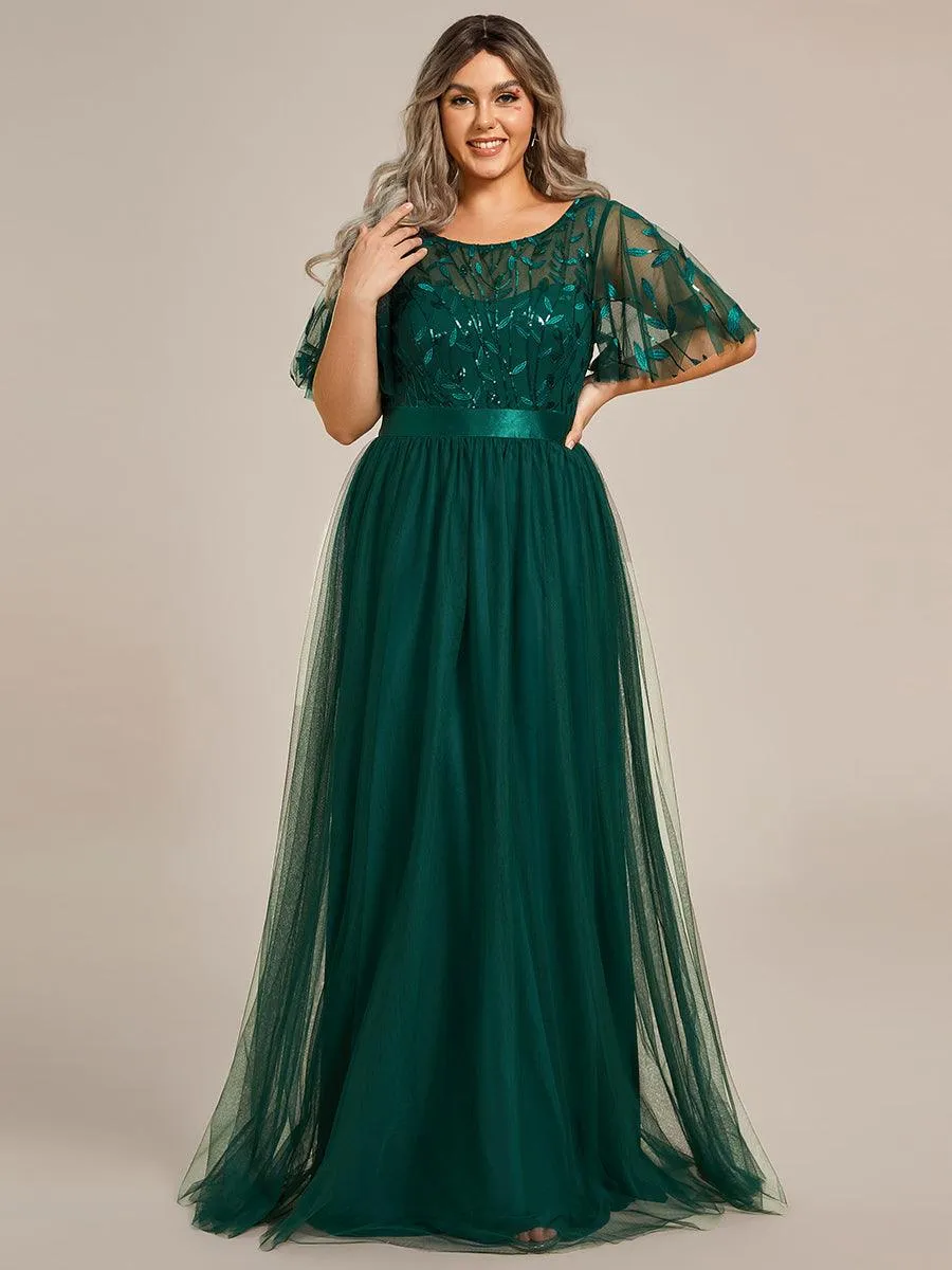 Robe de soirée brodée à manches courtes pour femmes de Grande taille