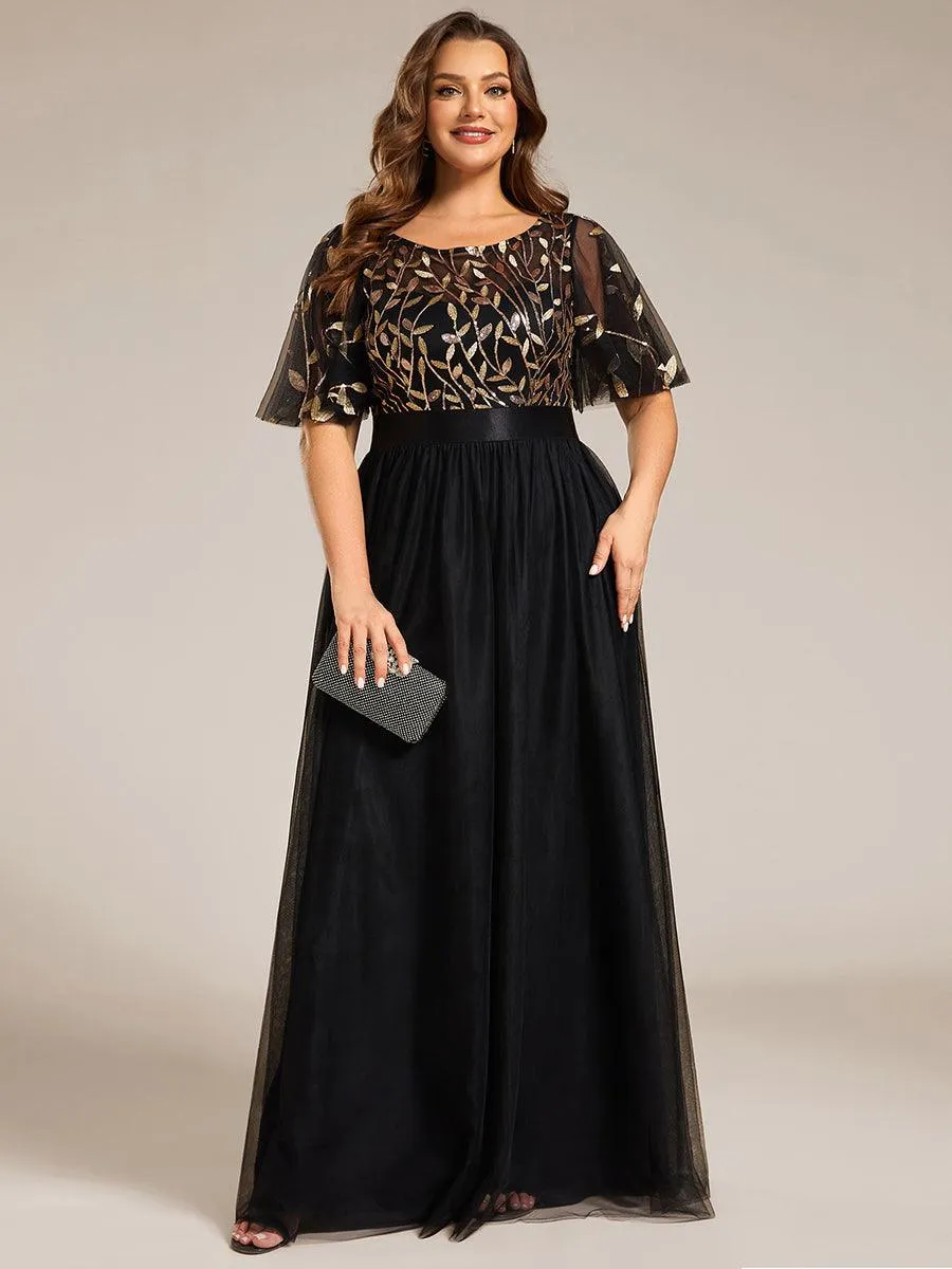 Robe de soirée brodée à manches courtes pour femmes de Grande taille