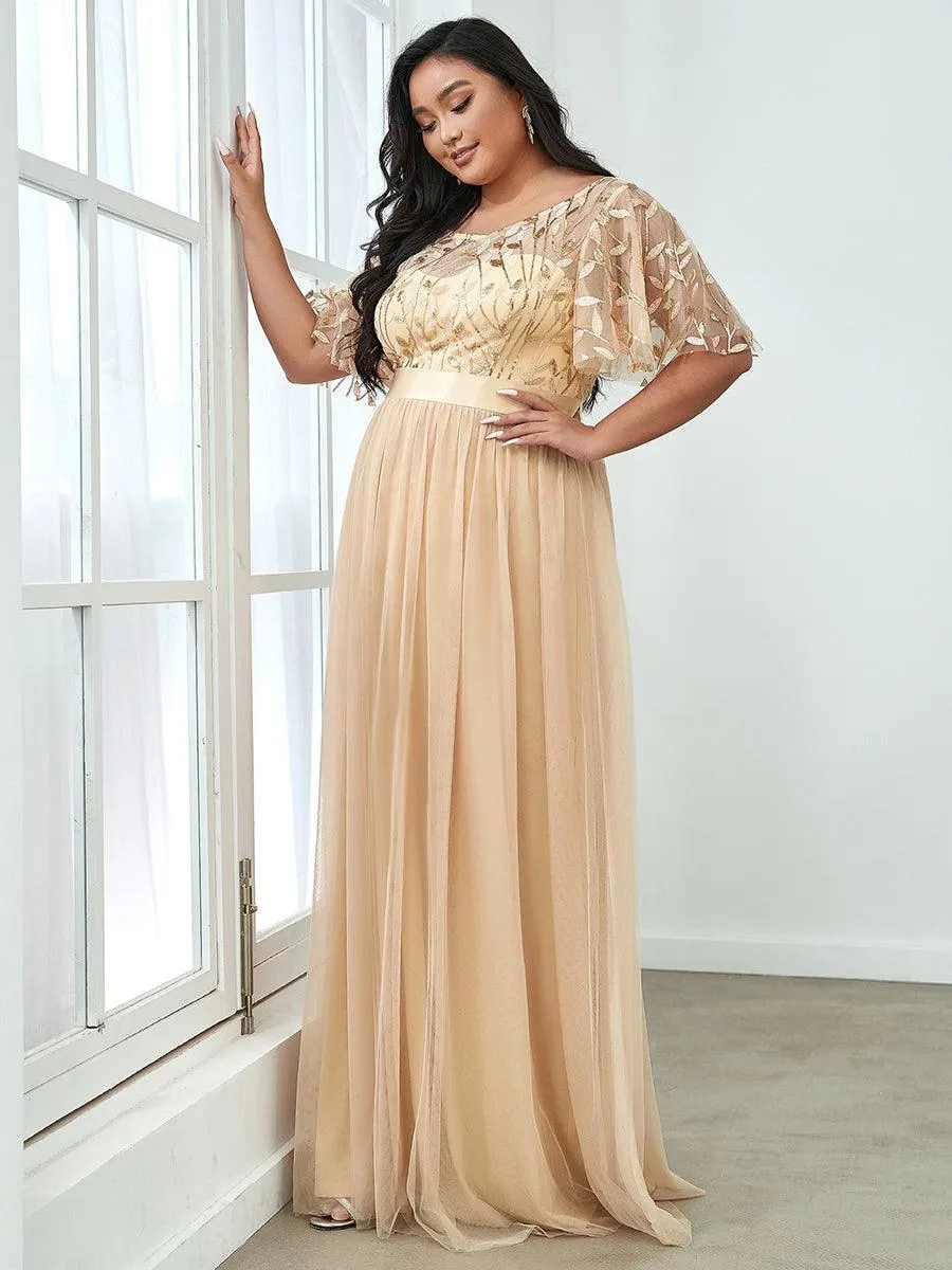 Robe de soirée brodée à manches courtes pour femmes de Grande taille