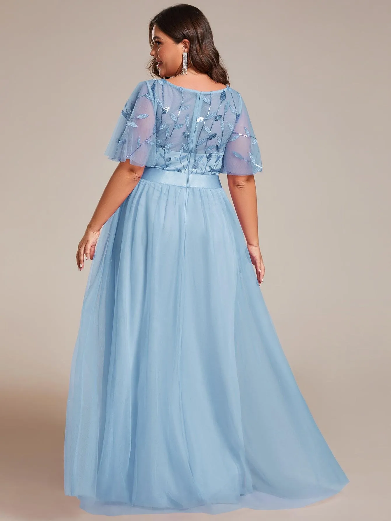 Robe de soirée brodée à manches courtes pour femmes de Grande taille