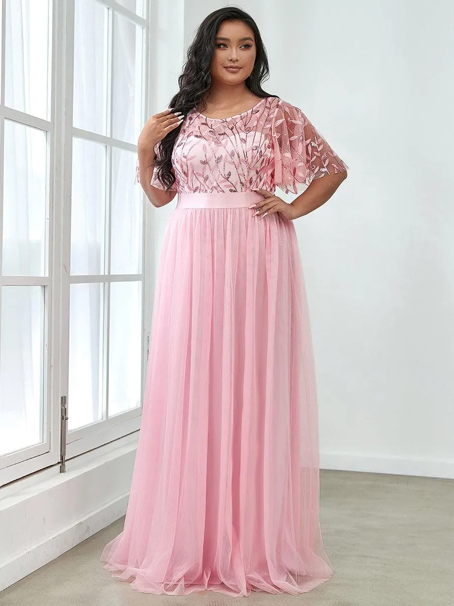 Robe de soirée brodée à manches courtes pour femmes de Grande taille