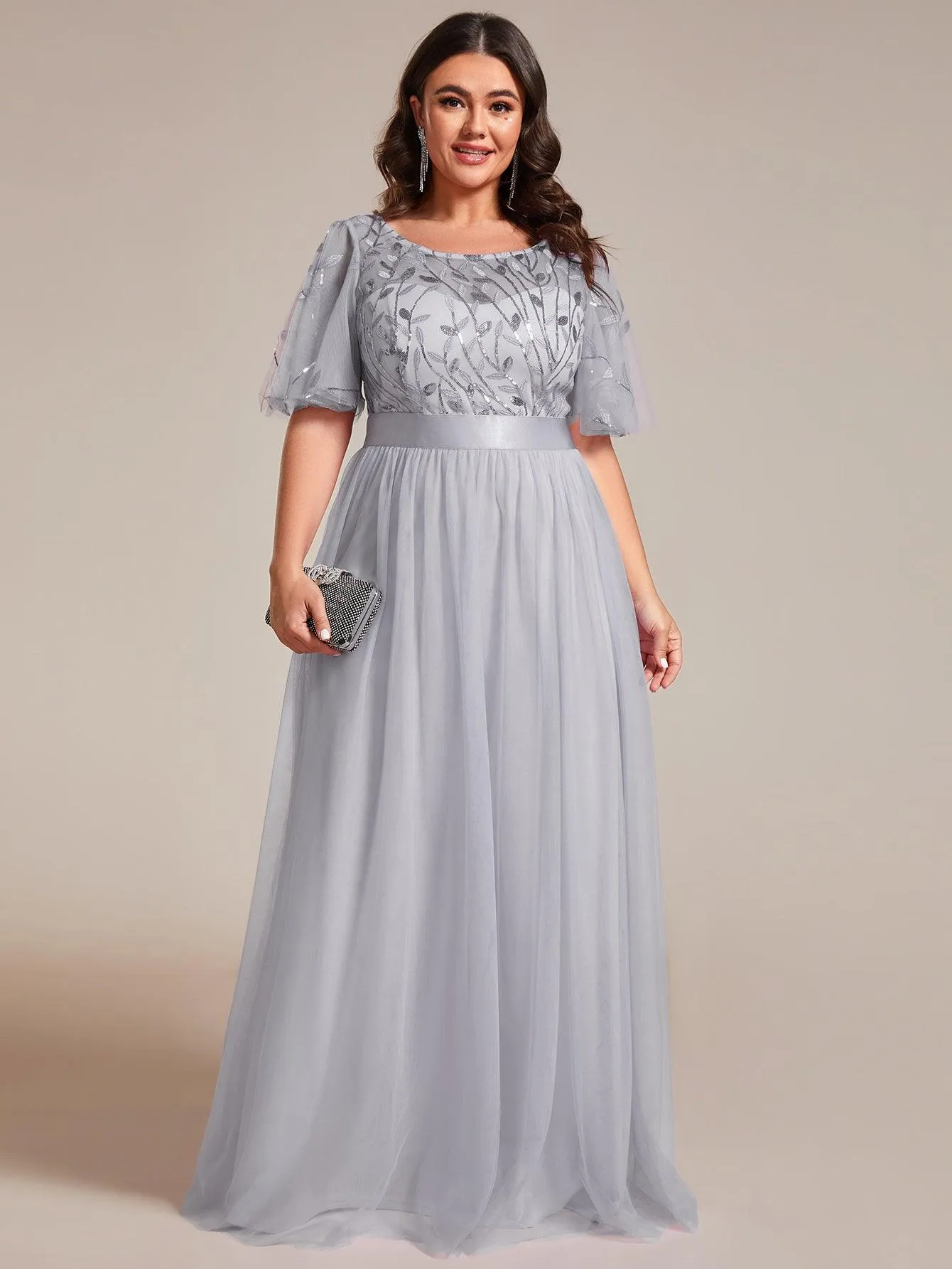 Robe de soirée brodée à manches courtes pour femmes de Grande taille