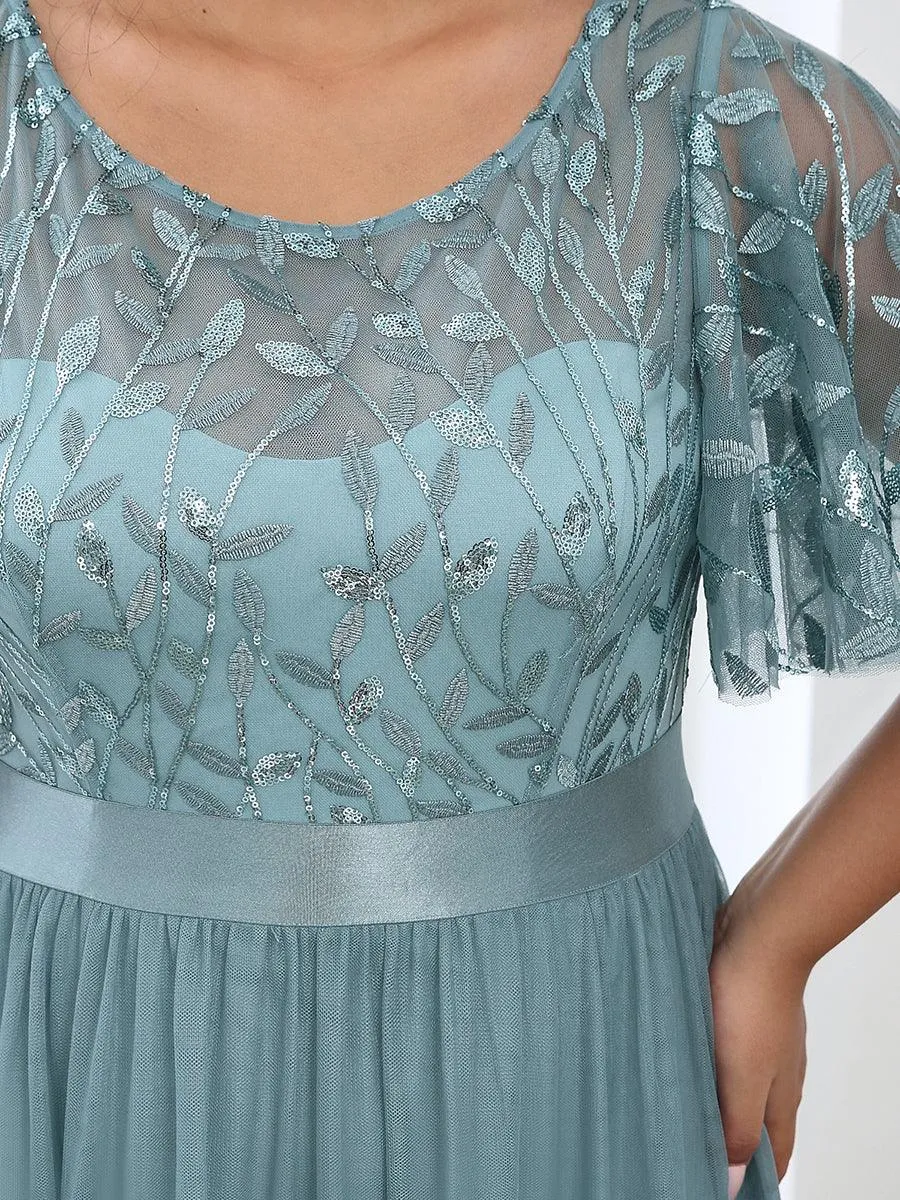 Robe de soirée brodée à manches courtes pour femmes de Grande taille