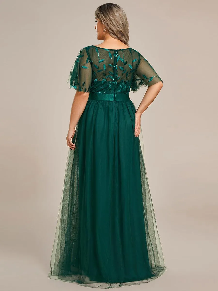 Robe de soirée brodée à manches courtes pour femmes de Grande taille