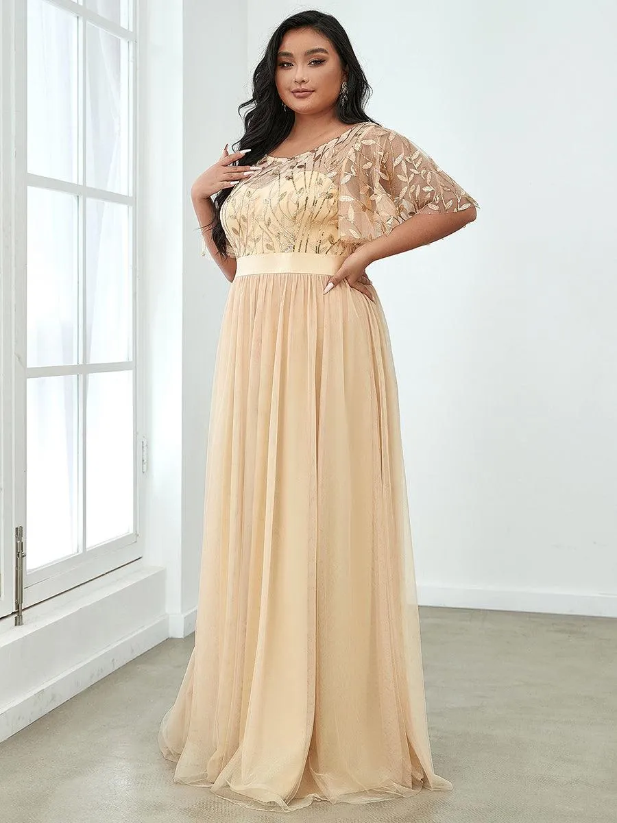 Robe de soirée brodée à manches courtes pour femmes de Grande taille