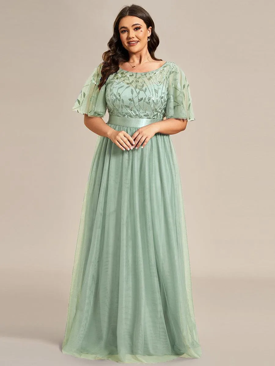 Robe de soirée brodée à manches courtes pour femmes de Grande taille
