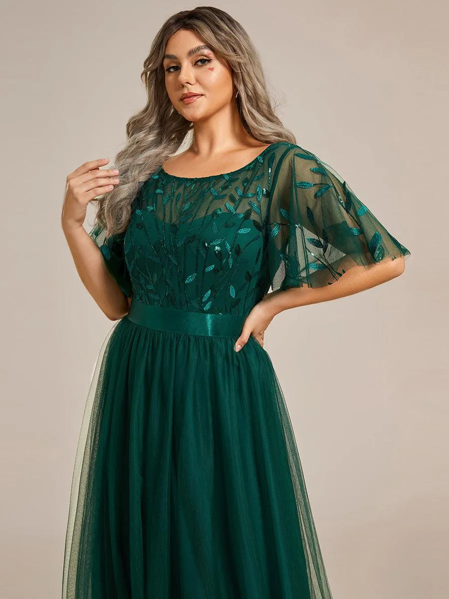 Robe de soirée brodée à manches courtes pour femmes de Grande taille