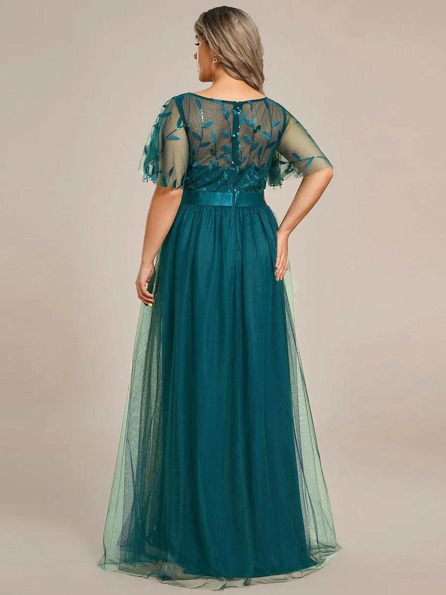 Robe de soirée brodée à manches courtes pour femmes de Grande taille