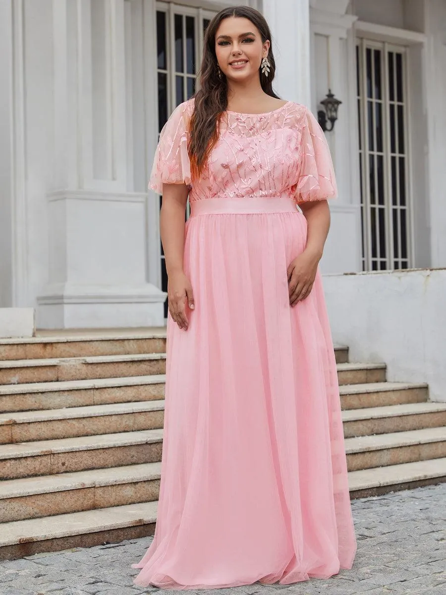 Robe de soirée brodée à manches courtes pour femmes de Grande taille