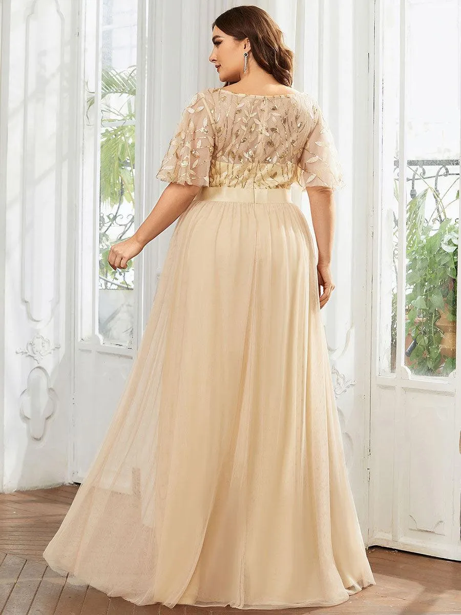 Robe de soirée brodée à manches courtes pour femmes de Grande taille