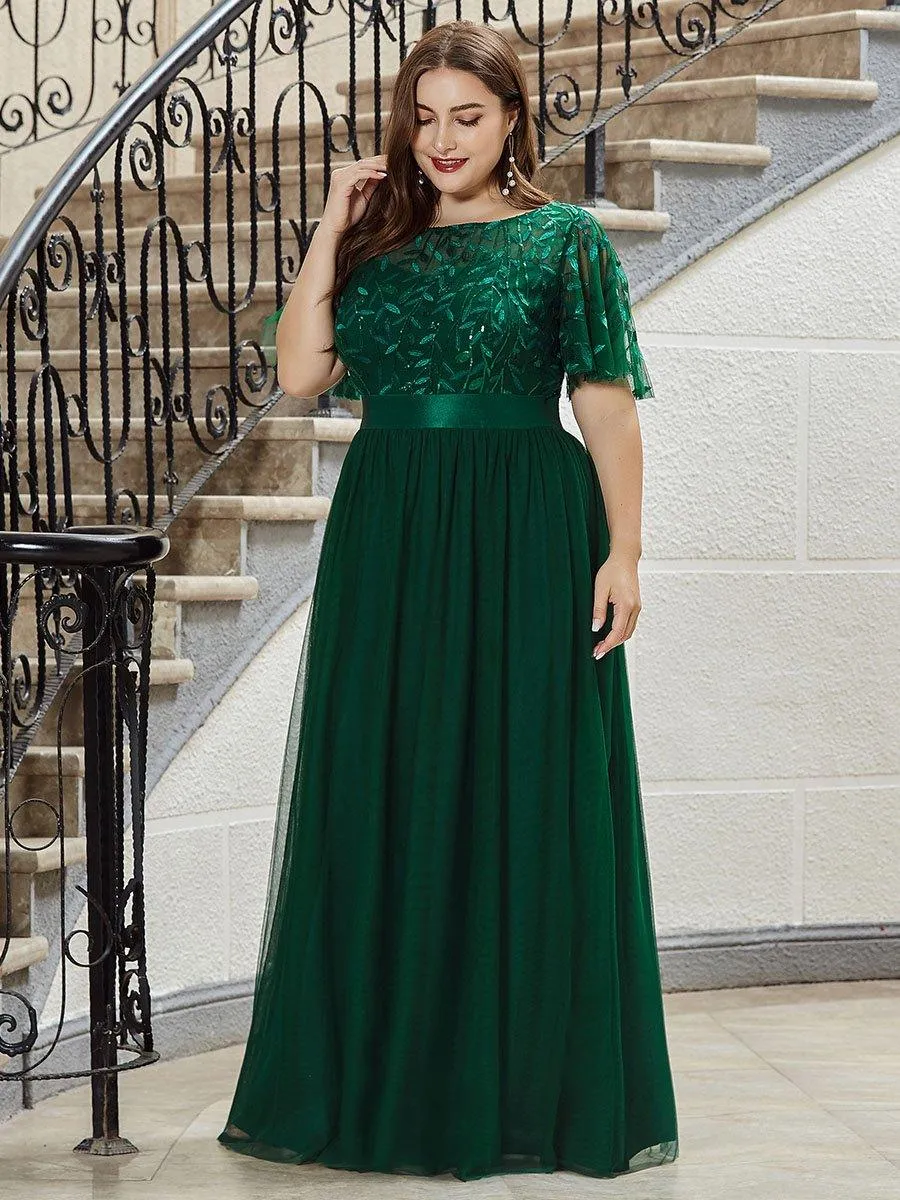Robe de soirée brodée à manches courtes pour femmes de Grande taille