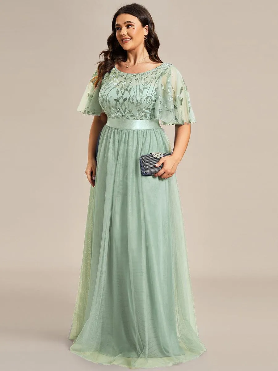 Robe de soirée brodée à manches courtes pour femmes de Grande taille