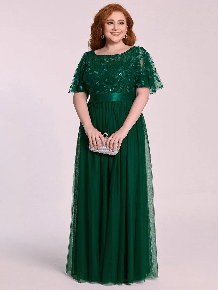 Robe de soirée brodée à manches courtes pour femmes de Grande taille