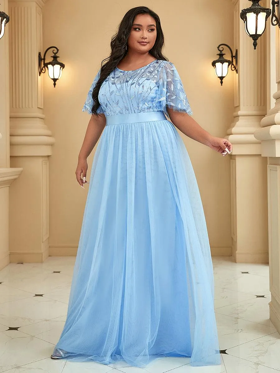 Robe de soirée brodée à manches courtes pour femmes de Grande taille