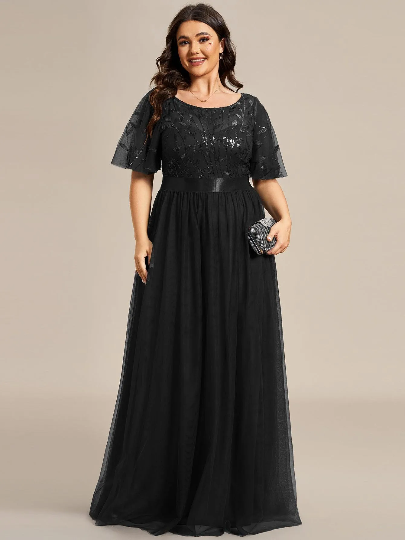 Robe de soirée brodée à manches courtes pour femmes de Grande taille