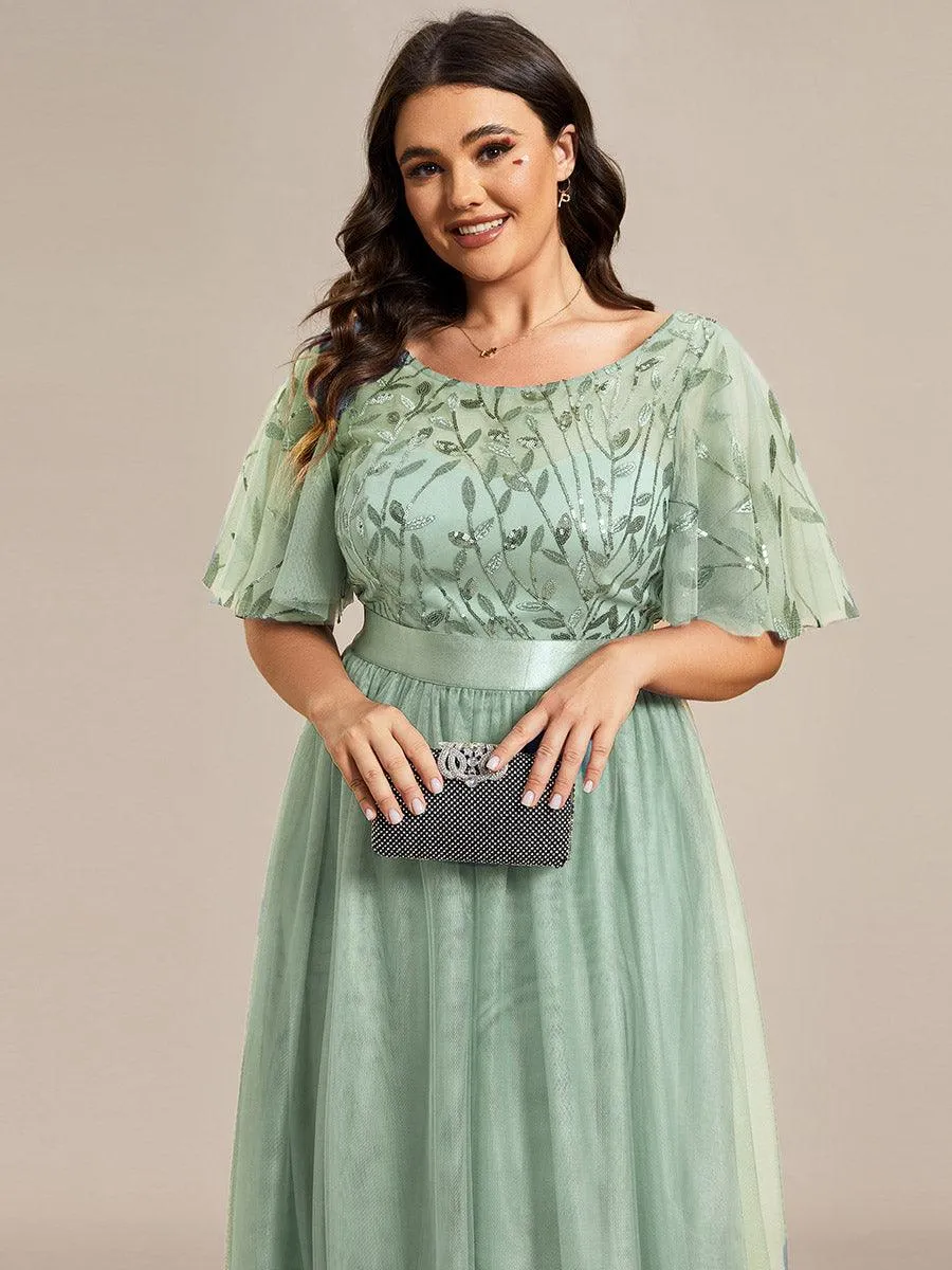 Robe de soirée brodée à manches courtes pour femmes de Grande taille