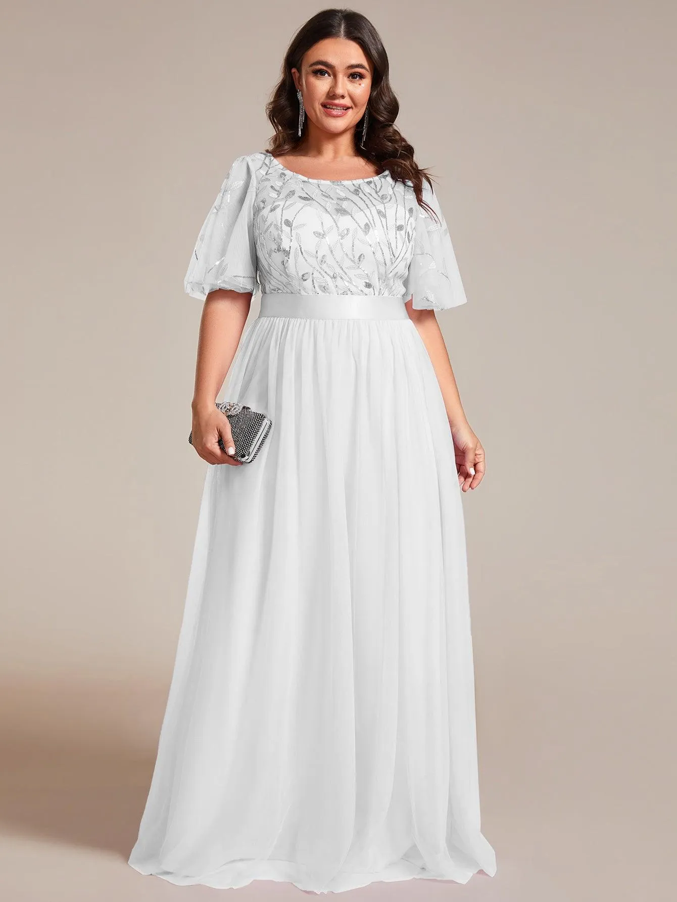 Robe de soirée brodée à manches courtes pour femmes de Grande taille