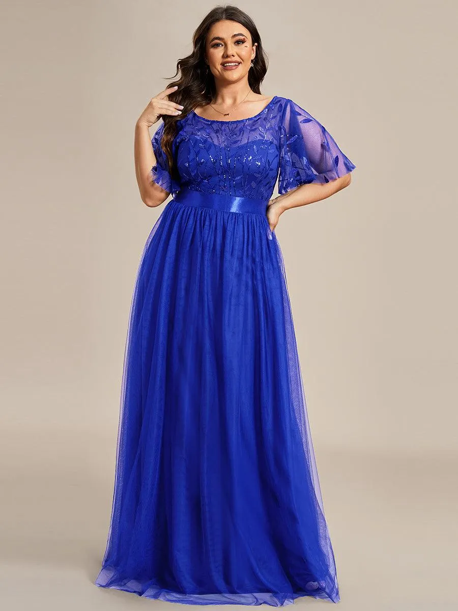 Robe de soirée brodée à manches courtes pour femmes de Grande taille